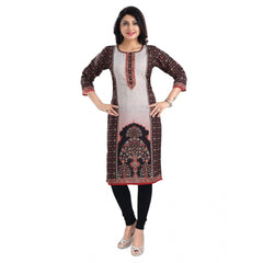 Mayawye Women's 3/4th Sleeve Cotton Blend Tunic Long Kurti (Brown)