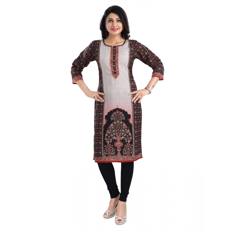 Mayawye Women's 3/4th Sleeve Cotton Blend Tunic Long Kurti (Brown)