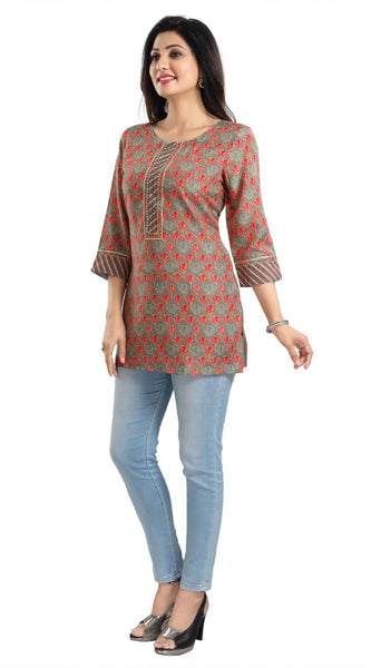 Mayawye Women's 3/4th Sleeve Viscose Blend Tunic Short Top (Multicolor)