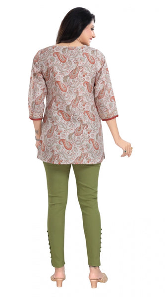 Mayawye Women's 3/4th Sleeve Viscose Blend Tunic Short Top (Off White)