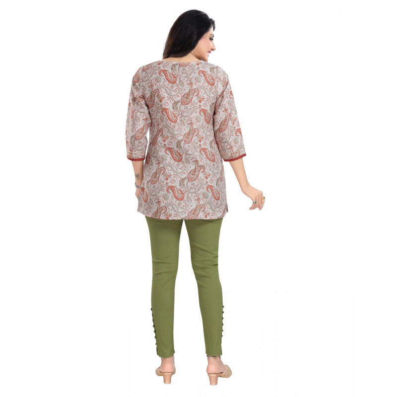 Mayawye Women's 3/4th Sleeve Viscose Blend Tunic Short Top (Off White)