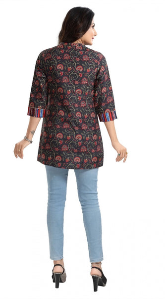 Mayawye Women's 3/4th Sleeve Viscose Blend Tunic Short Top (Black)