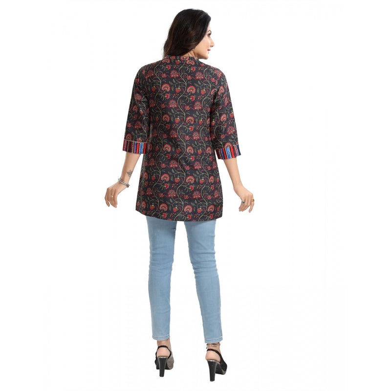 Mayawye Women's 3/4th Sleeve Viscose Blend Tunic Short Top (Black)