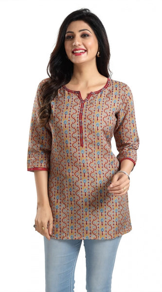 Mayawye Women's 3/4th Sleeve Viscose Blend Tunic Short Top (Multicolor)