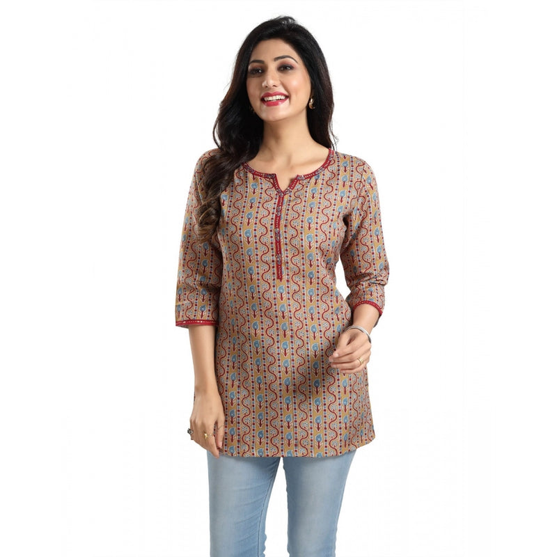 Mayawye Women's 3/4th Sleeve Viscose Blend Tunic Short Top (Multicolor)