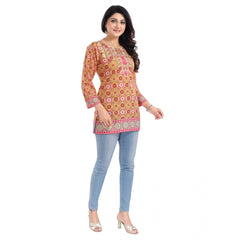 Mayawye Women's 3/4th Sleeve Faux Crepe Tunic Short Top (Multicolor)