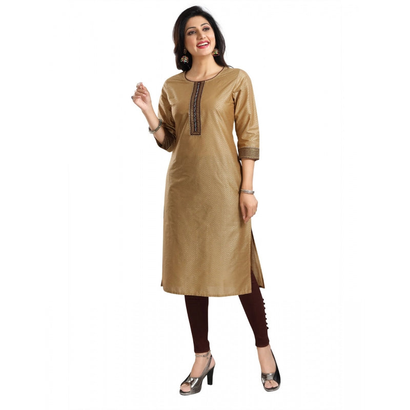 Mayawye Women's 3/4th Sleeve Silk Blend Tunic Long Kurti (Beige)