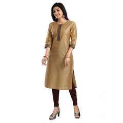 Mayawye Women's 3/4th Sleeve Silk Blend Tunic Long Kurti (Beige)