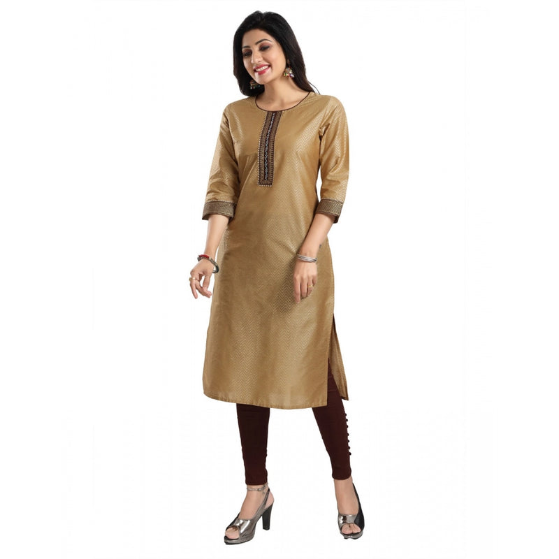 Mayawye Women's 3/4th Sleeve Silk Blend Tunic Long Kurti (Beige)