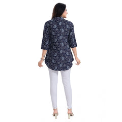 Mayawye Women's 3/4th Sleeve Polyester Tunic Short Top (Blue)