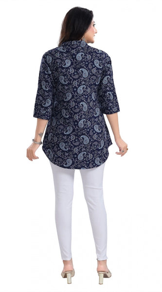 Mayawye Women's 3/4th Sleeve Polyester Tunic Short Top (Blue)