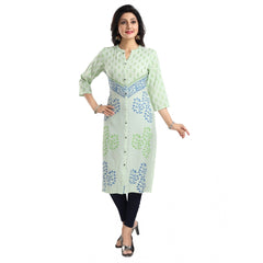 Mayawye Women's 3/4th Sleeve Viscose Blend Tunic Long Kurti (Green)