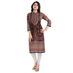 Mayawye Women's 3/4th Sleeve Masleen Tunic Long Kurti (Brown)
