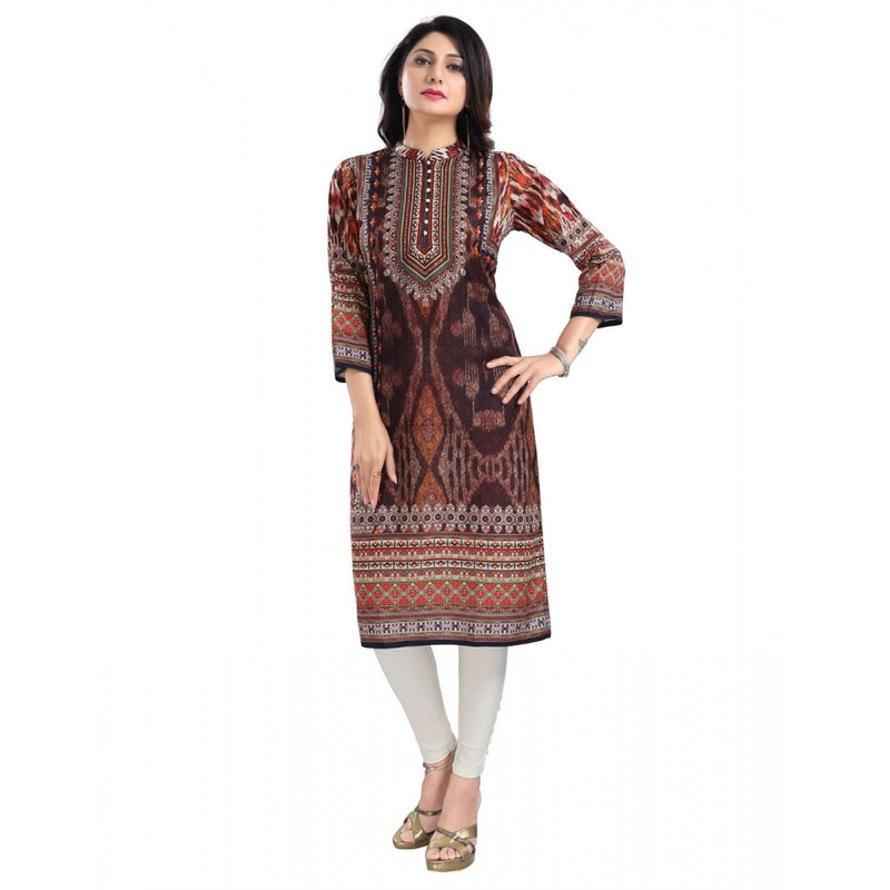 Mayawye Women's 3/4th Sleeve Masleen Tunic Long Kurti (Brown)