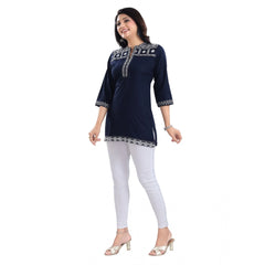 Mayawye Women's 3/4th Sleeve Viscose Tunic Short Top (Blue)
