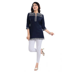 Mayawye Women's 3/4th Sleeve Viscose Tunic Short Top (Blue)