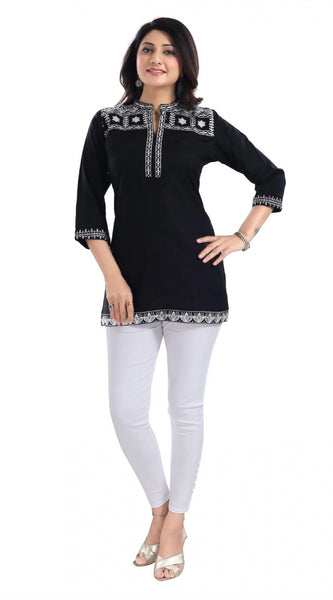 Mayawye Women's 3/4th Sleeve Viscose Tunic Short Top (Black)