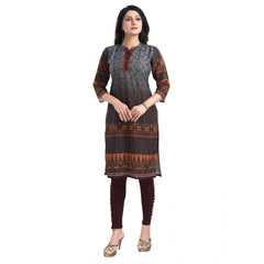 Mayawye Women's 3/4th Sleeve Cotton Blend Tunic Long Kurti (Brown)