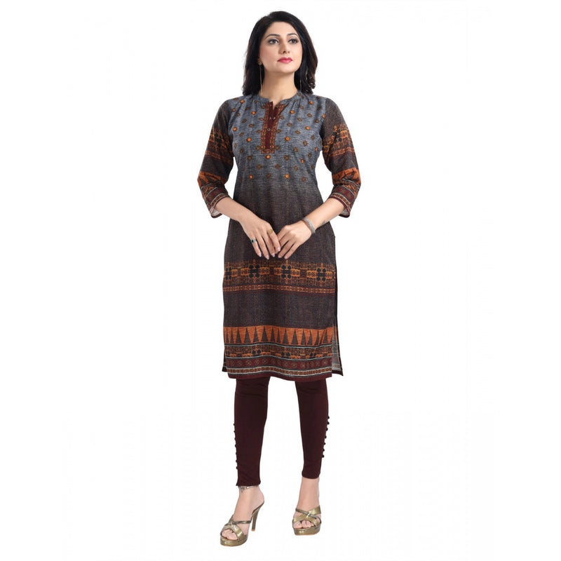 Mayawye Women's 3/4th Sleeve Cotton Blend Tunic Long Kurti (Brown)