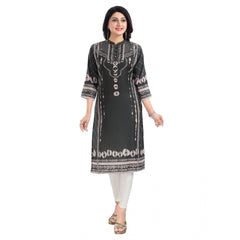 Mayawye Women's 3/4th Sleeve Masleen Tunic Long Kurti (Olive Green)