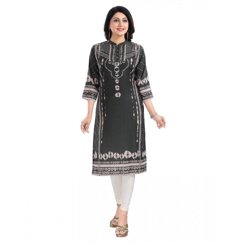 Mayawye Women's 3/4th Sleeve Masleen Tunic Long Kurti (Olive Green)