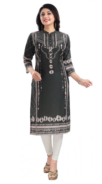 Mayawye Women's 3/4th Sleeve Masleen Tunic Long Kurti (Olive Green)