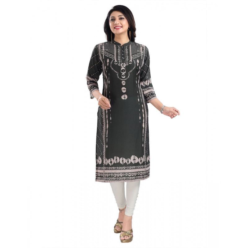 Mayawye Women's 3/4th Sleeve Masleen Tunic Long Kurti (Olive Green)