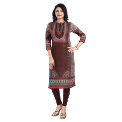 Mayawye Women's 3/4th Sleeve Masleen Tunic Long Kurti (Brown)