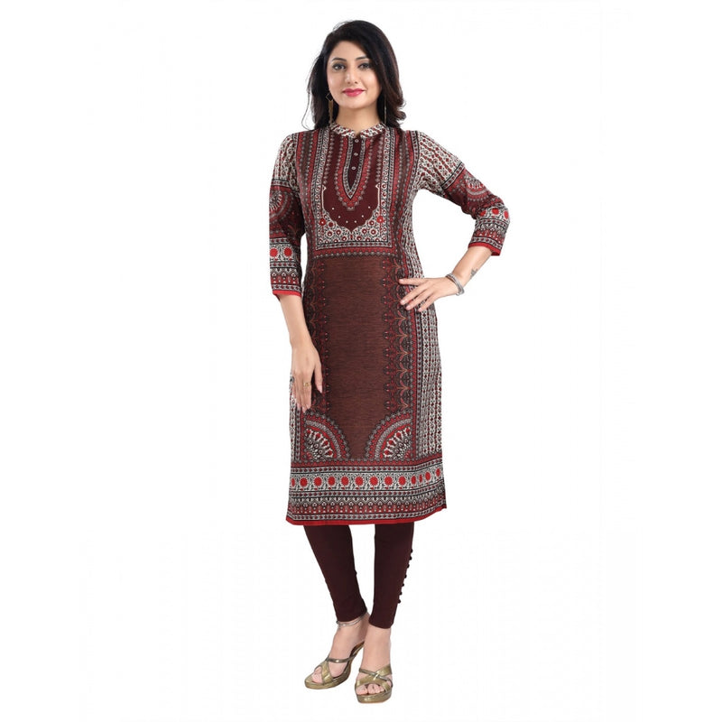 Mayawye Women's 3/4th Sleeve Masleen Tunic Long Kurti (Brown)
