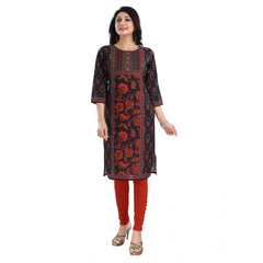 Mayawye Women's 3/4th Sleeve Cotton Blend Tunic Long Kurti (Grey)