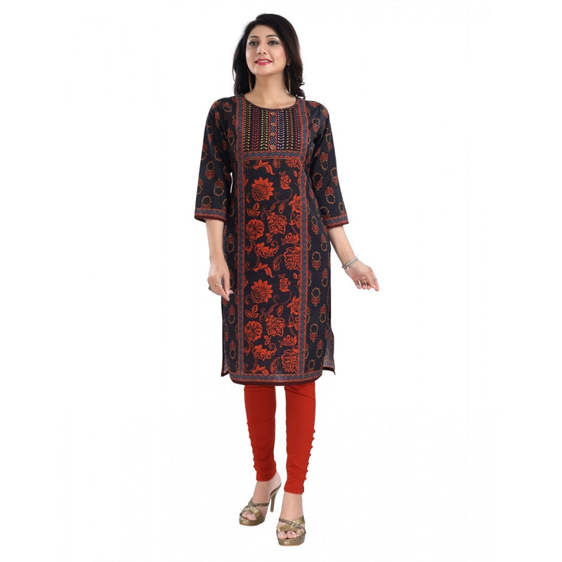 Mayawye Women's 3/4th Sleeve Cotton Blend Tunic Long Kurti (Grey)
