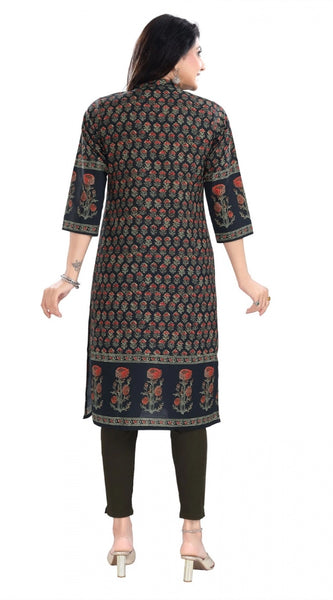 Mayawye Women's 3/4th Sleeve Cotton Blend Tunic Long Kurti (Black)