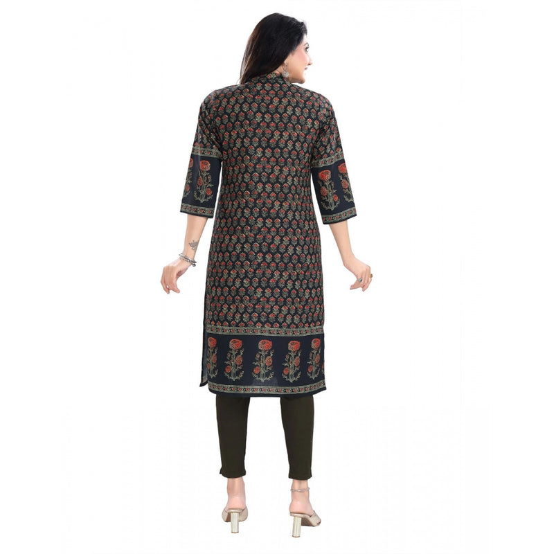 Mayawye Women's 3/4th Sleeve Cotton Blend Tunic Long Kurti (Black)