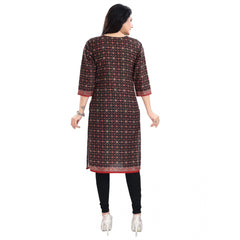 Mayawye Women's 3/4th Sleeve Cotton Blend Tunic Long Kurti (Brown)