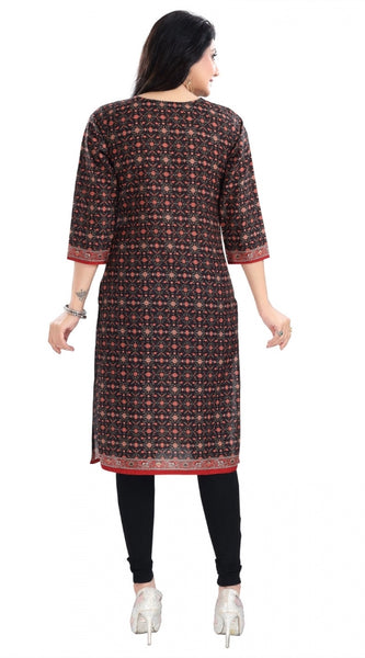 Mayawye Women's 3/4th Sleeve Cotton Blend Tunic Long Kurti (Brown)
