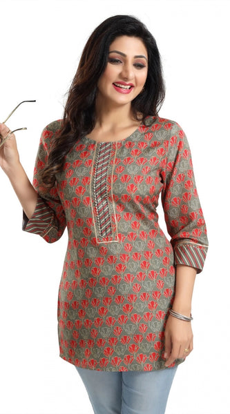 Mayawye Women's 3/4th Sleeve Viscose Blend Tunic Short Top (Multicolor)