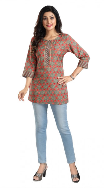 Mayawye Women's 3/4th Sleeve Viscose Blend Tunic Short Top (Multicolor)
