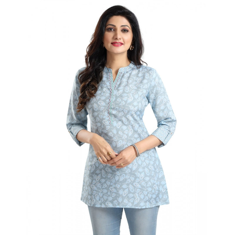 Mayawye Women's 3/4th Sleeve Viscose Blend Tunic Short Top (Blue)
