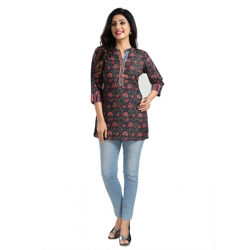 Mayawye Women's 3/4th Sleeve Viscose Blend Tunic Short Top (Black)