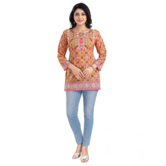 Mayawye Women's 3/4th Sleeve Faux Crepe Tunic Short Top (Multicolor)