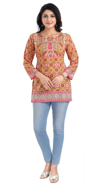 Mayawye Women's 3/4th Sleeve Faux Crepe Tunic Short Top (Multicolor)