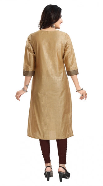 Mayawye Women's 3/4th Sleeve Silk Blend Tunic Long Kurti (Beige)
