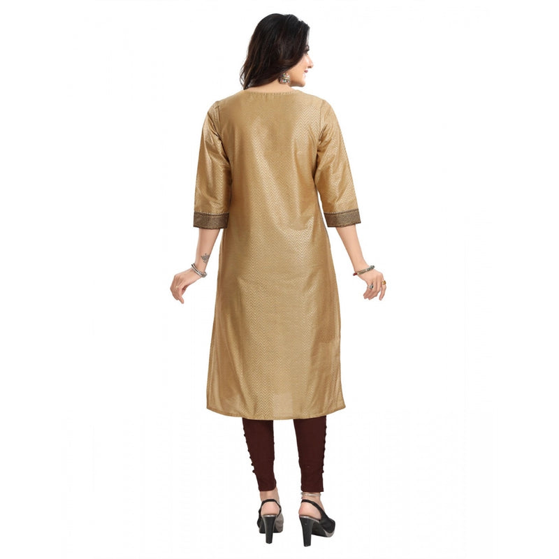 Mayawye Women's 3/4th Sleeve Silk Blend Tunic Long Kurti (Beige)