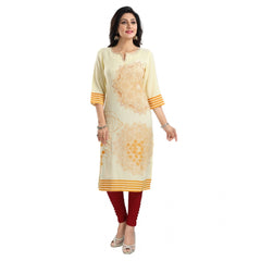 Mayawye Women's 3/4th Sleeve Viscose Blend Tunic Long Kurti (Yellow)