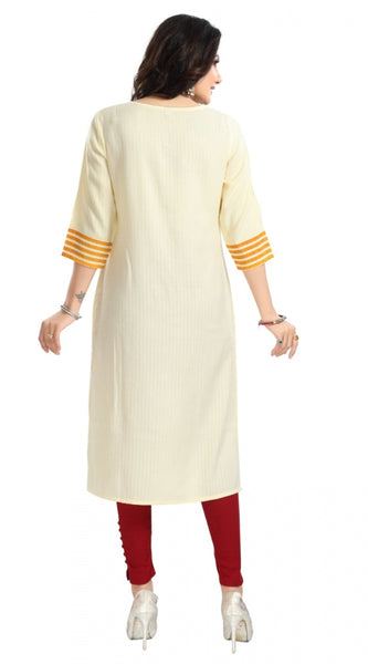 Mayawye Women's 3/4th Sleeve Viscose Blend Tunic Long Kurti (Yellow)