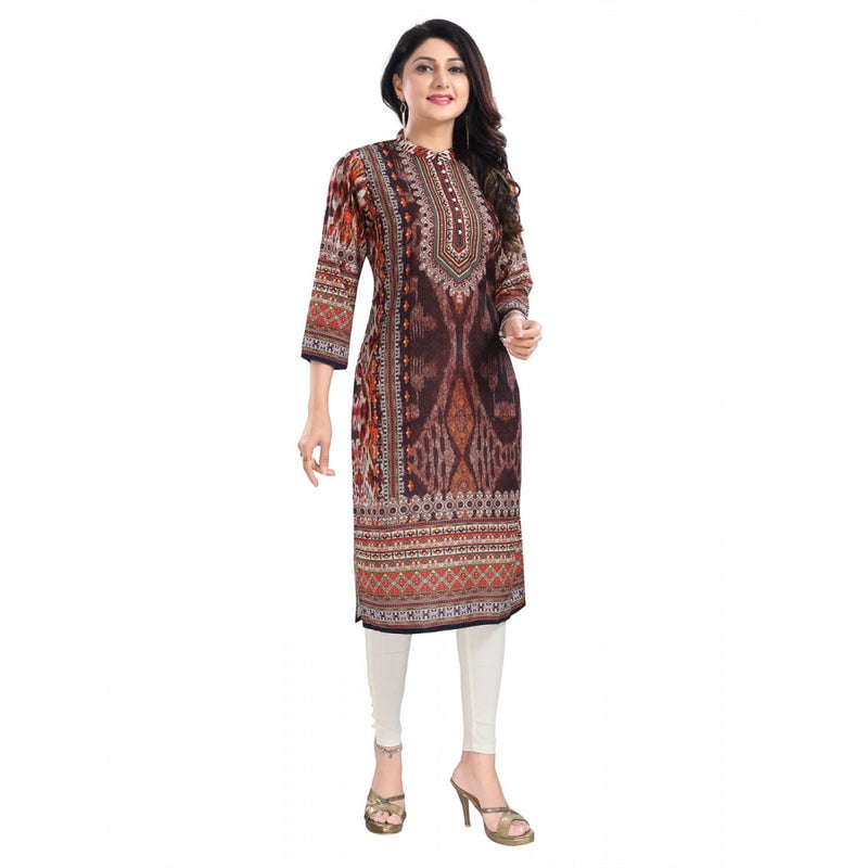 Mayawye Women's 3/4th Sleeve Masleen Tunic Long Kurti (Brown)