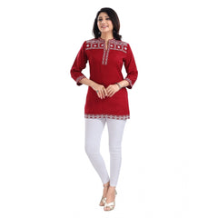 Mayawye Women's 3/4th Sleeve Viscose Tunic Short Top (Red)