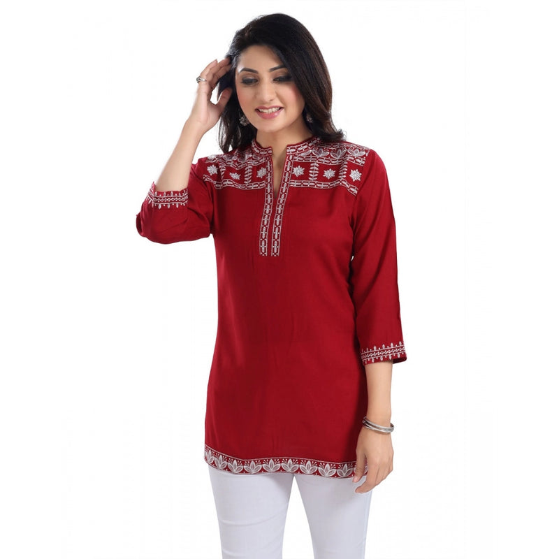 Mayawye Women's 3/4th Sleeve Viscose Tunic Short Top (Red)