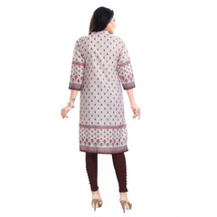 Mayawye Women's 3/4th Sleeve Cotton Blend Tunic Long Kurti (Beige)