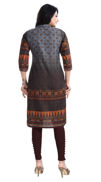 Mayawye Women's 3/4th Sleeve Cotton Blend Tunic Long Kurti (Brown)
